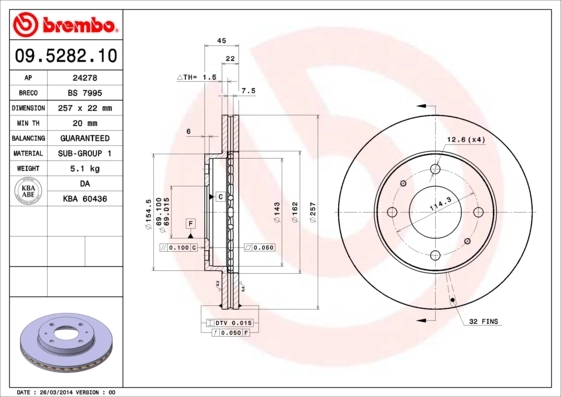 Disque de frein BREMBO 09.5282.10