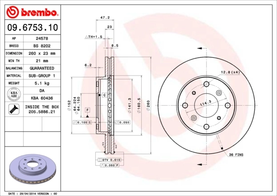 Disque de frein BREMBO 09.6753.10