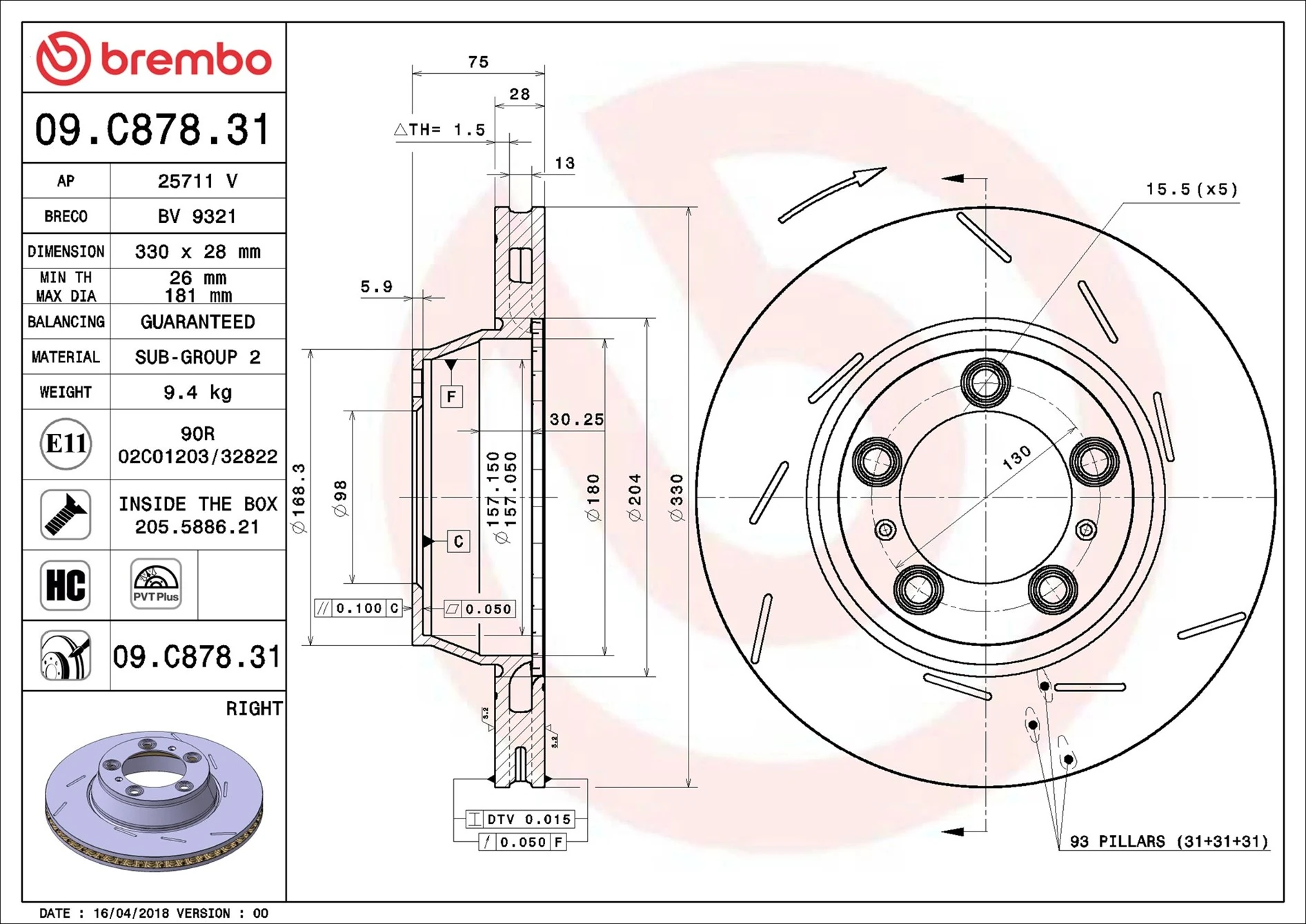 Disque de frein BREMBO 09.C878.31