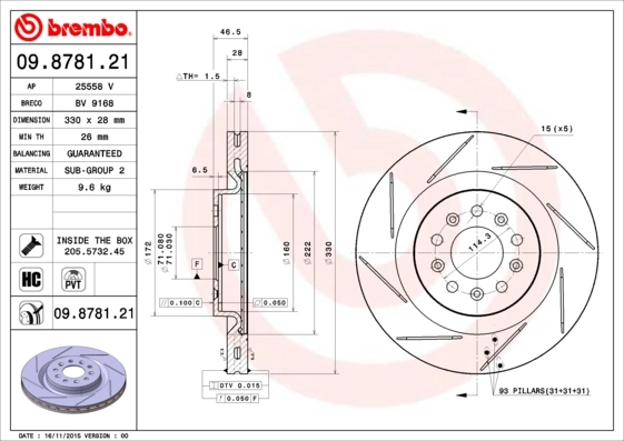 Disque de frein BREMBO 09.8781.21