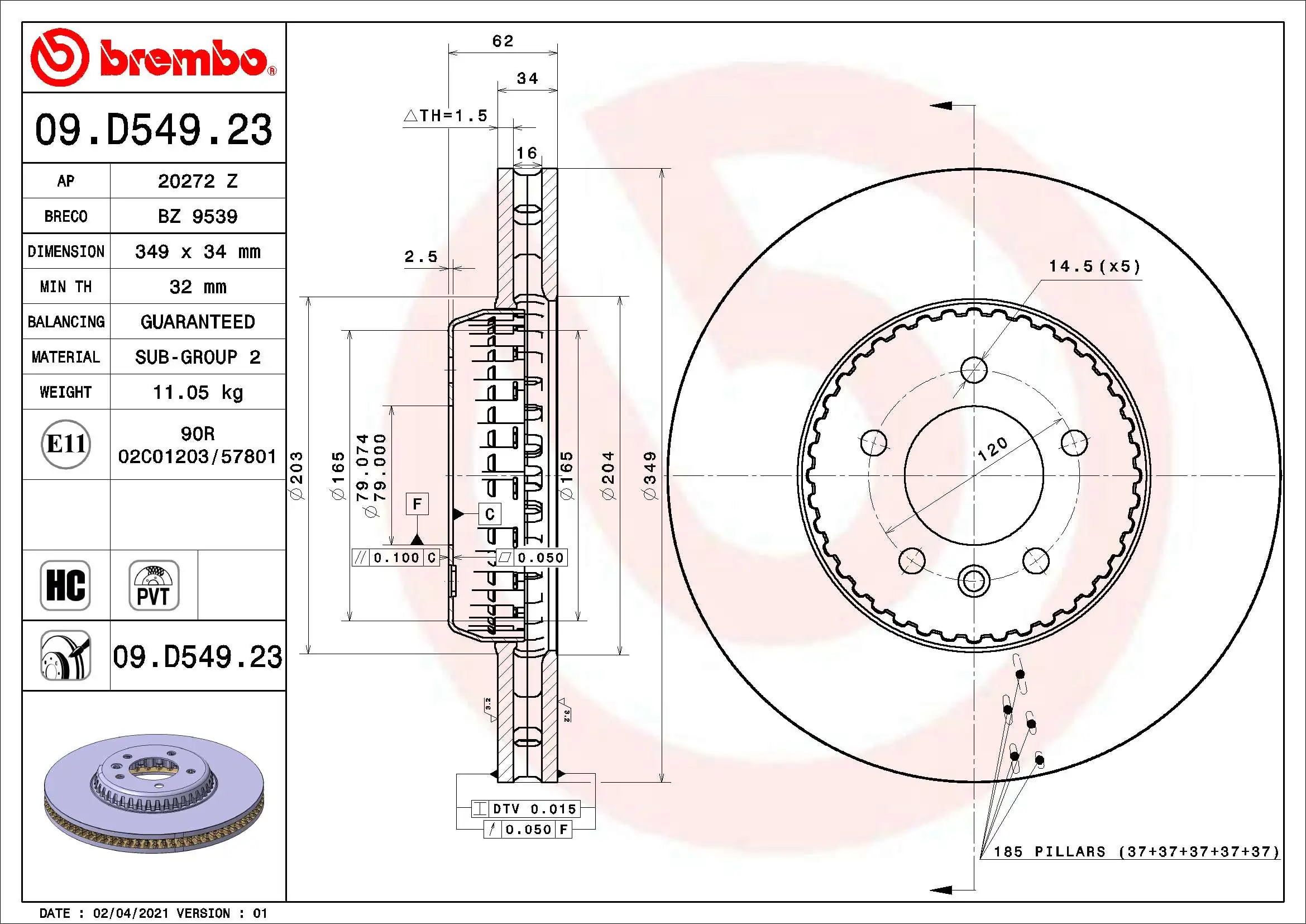 Disque de frein BREMBO 09.D549.23