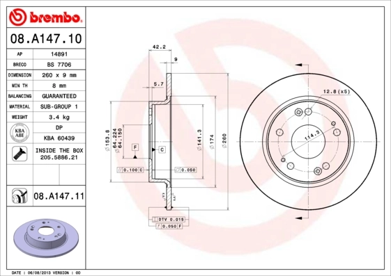 Disque de frein BREMBO 08.A147.11