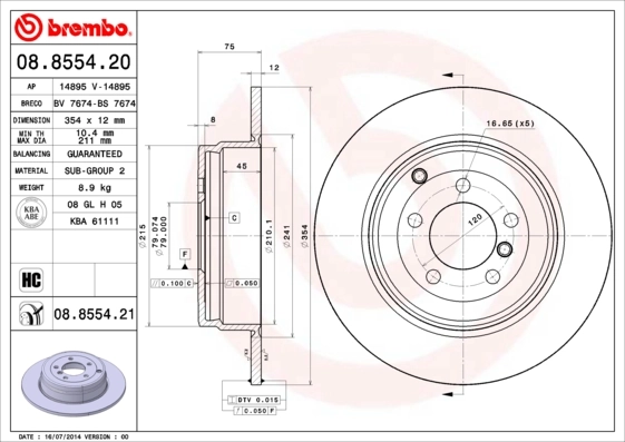 Disque de frein BREMBO 08.8554.21