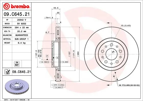 Disque de frein BREMBO 09.C645.21