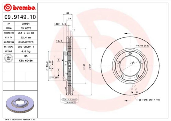 Disque de frein BREMBO 09.9149.10