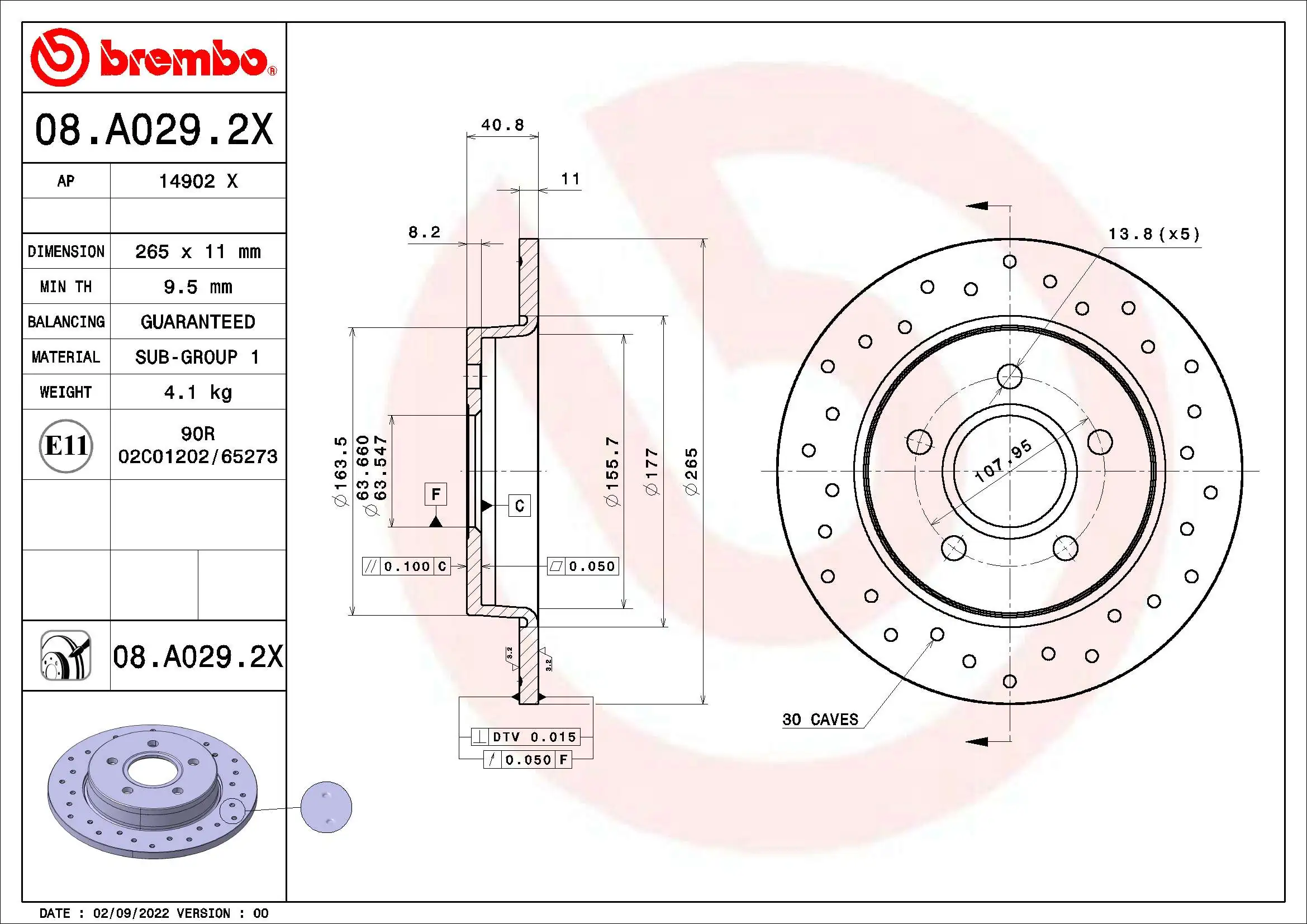 Disque de frein BREMBO 08.A029.2X