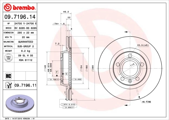 Disque de frein BREMBO 09.7196.11