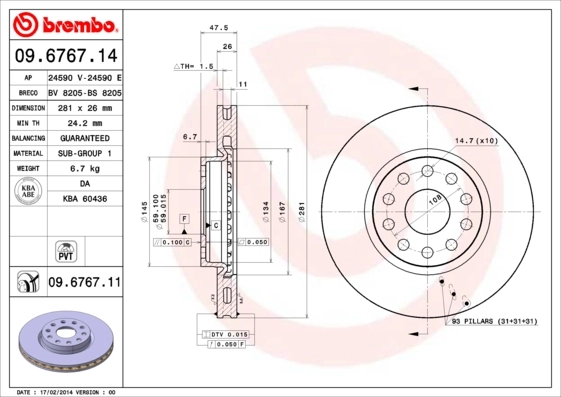 Disque de frein BREMBO 09.6767.11