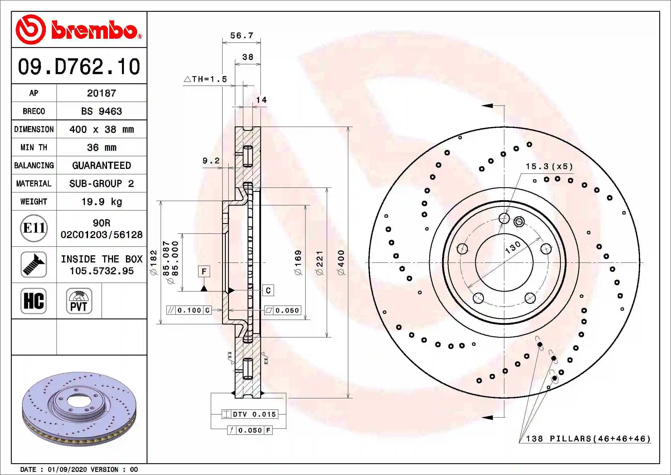 Disque de frein BREMBO 09.D762.10