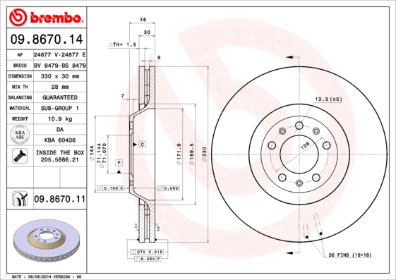 Disque de frein BREMBO 09.8670.11