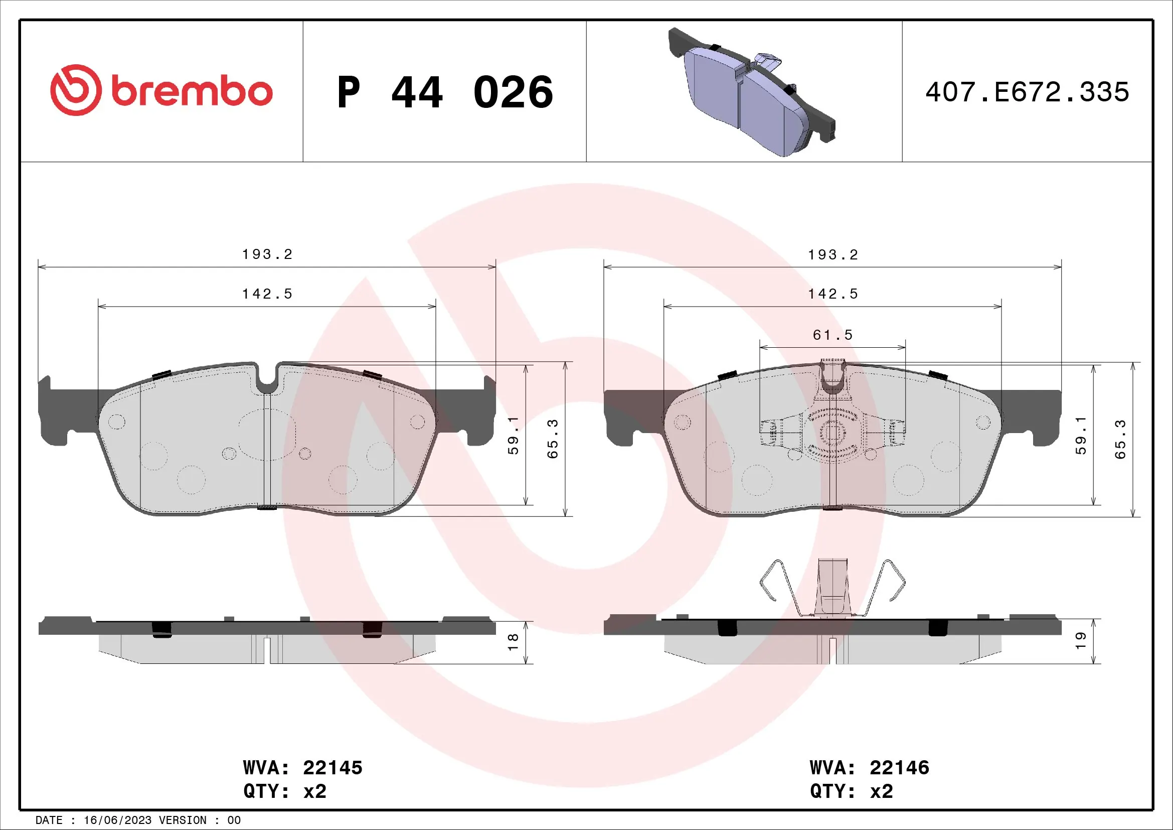BREMBO P44026 — Колодки гальмівні дискові (комплект 4 шт)