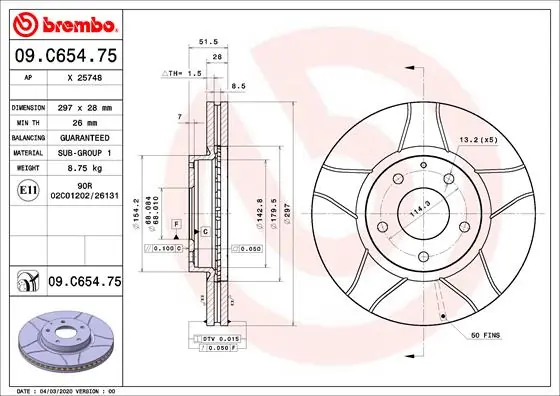 Disque de frein BREMBO 09.C654.75