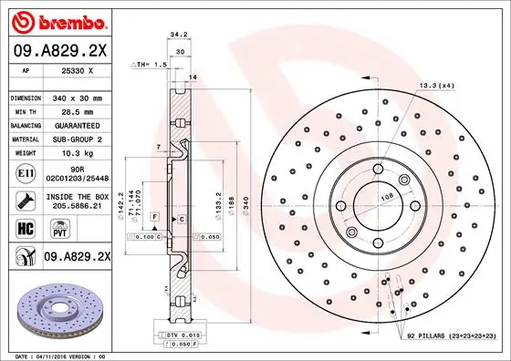 Disque de frein BREMBO 09.A829.2X