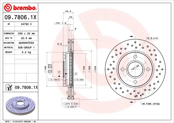 Disque de frein BREMBO 09.7806.1X