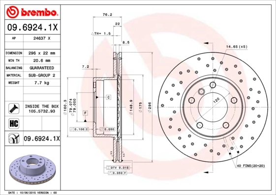 Disque de frein BREMBO 09.6924.1X