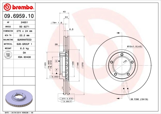 Disque de frein BREMBO 09.6959.10