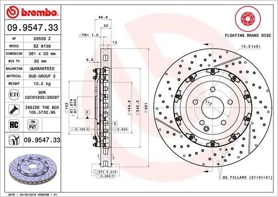 Disque de frein BREMBO 09.9547.33