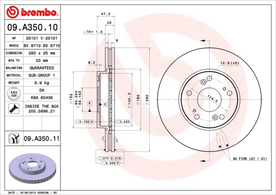 Disque de frein BREMBO 09.A350.11