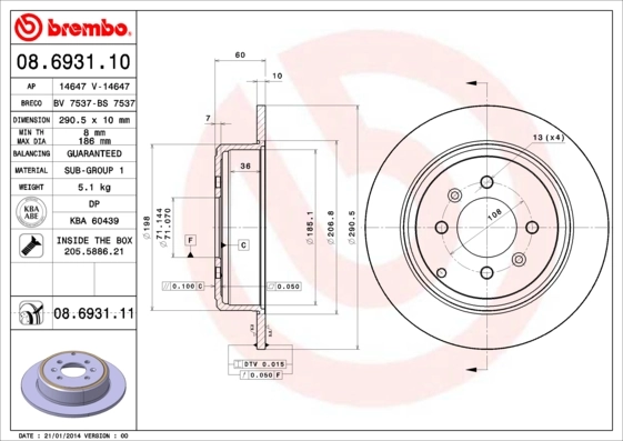 Disque de frein BREMBO 08.6931.11