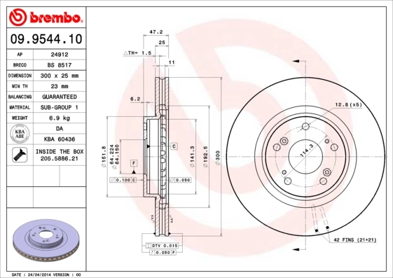 Disque de frein BREMBO 09.9544.10