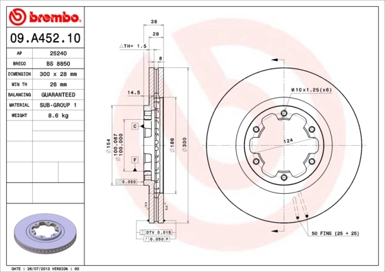 Disque de frein BREMBO 09.A452.10