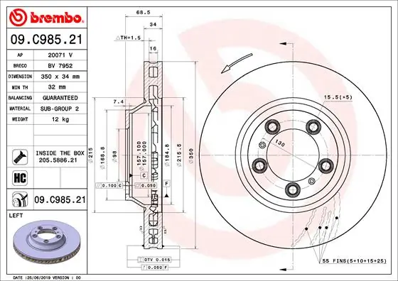 Disque de frein BREMBO 09.C985.21
