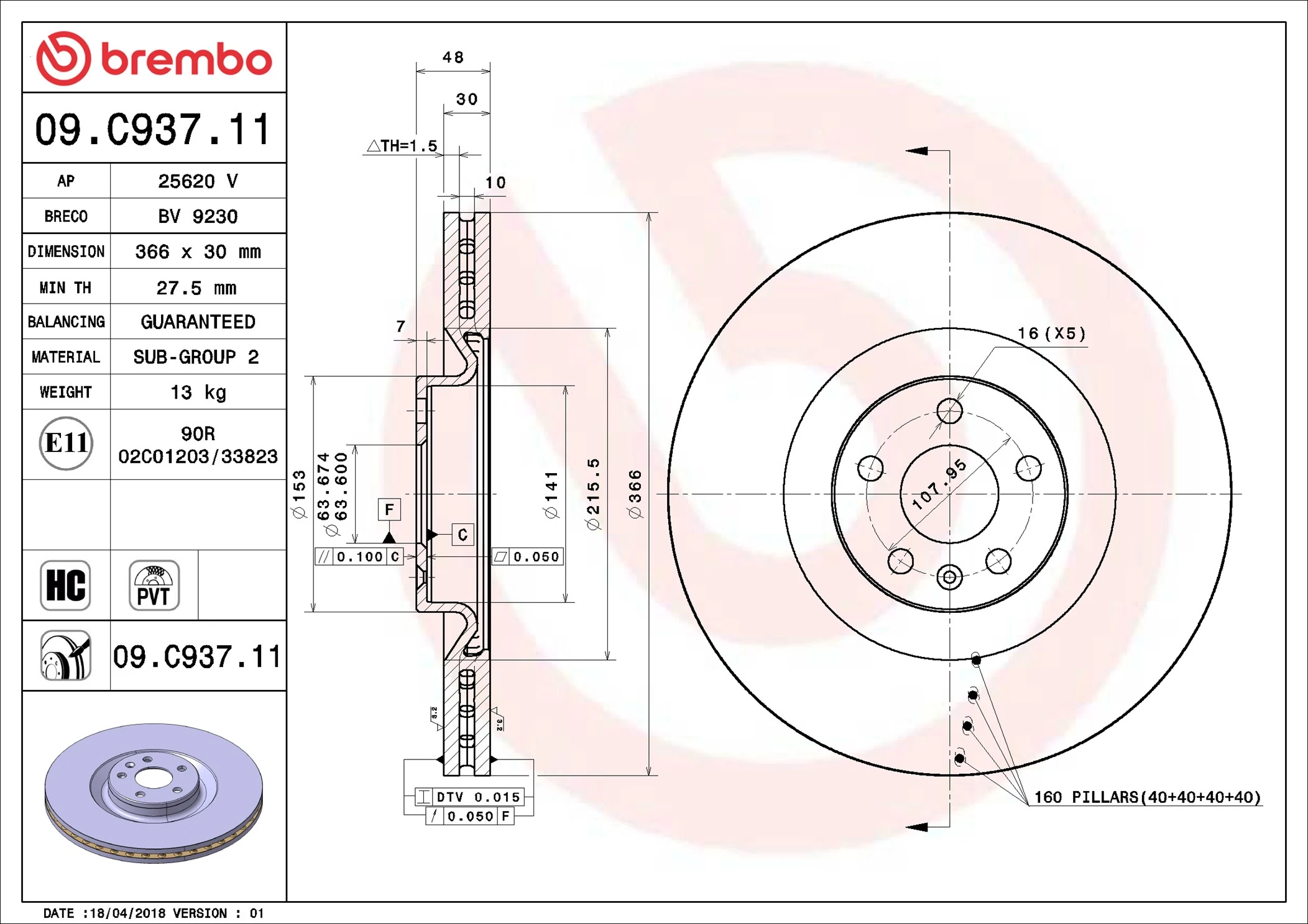 Disque de frein BREMBO 09.C937.11