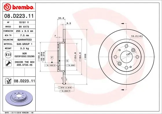 Disque de frein BREMBO 08.D223.11