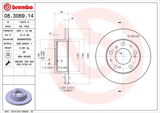 Disque de frein BREMBO 08.3069.14