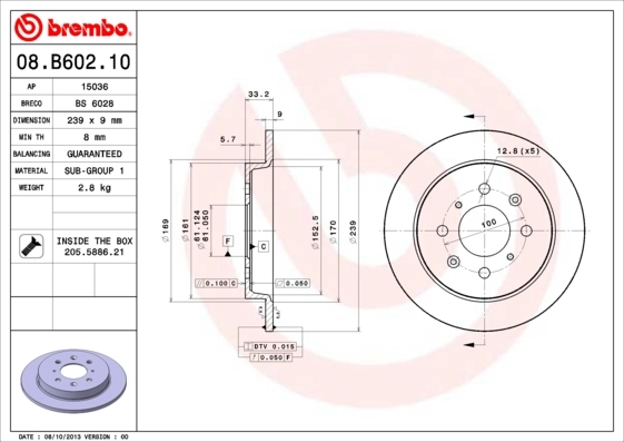 Disque de frein BREMBO 08.B602.10