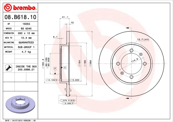 Disque de frein BREMBO 08.B618.10