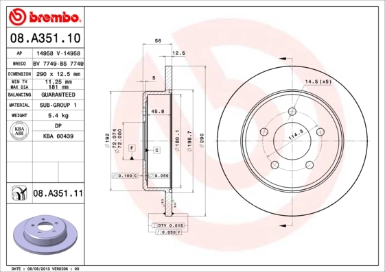 Disque de frein BREMBO 08.A351.11