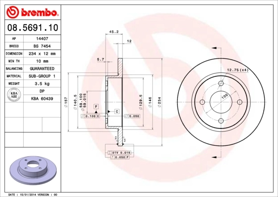 Disque de frein BREMBO 08.5691.10