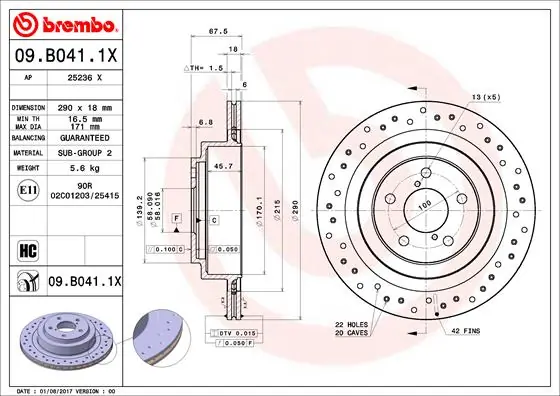 Disque de frein BREMBO 09.B041.1X