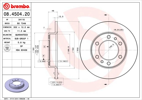 Disque de frein BREMBO 08.4504.20