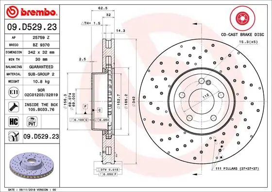 Disque de frein BREMBO 09.D529.23