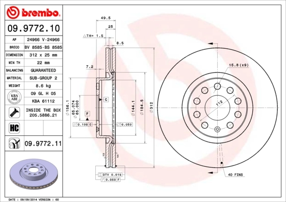 Disque de frein BREMBO 09.9772.11