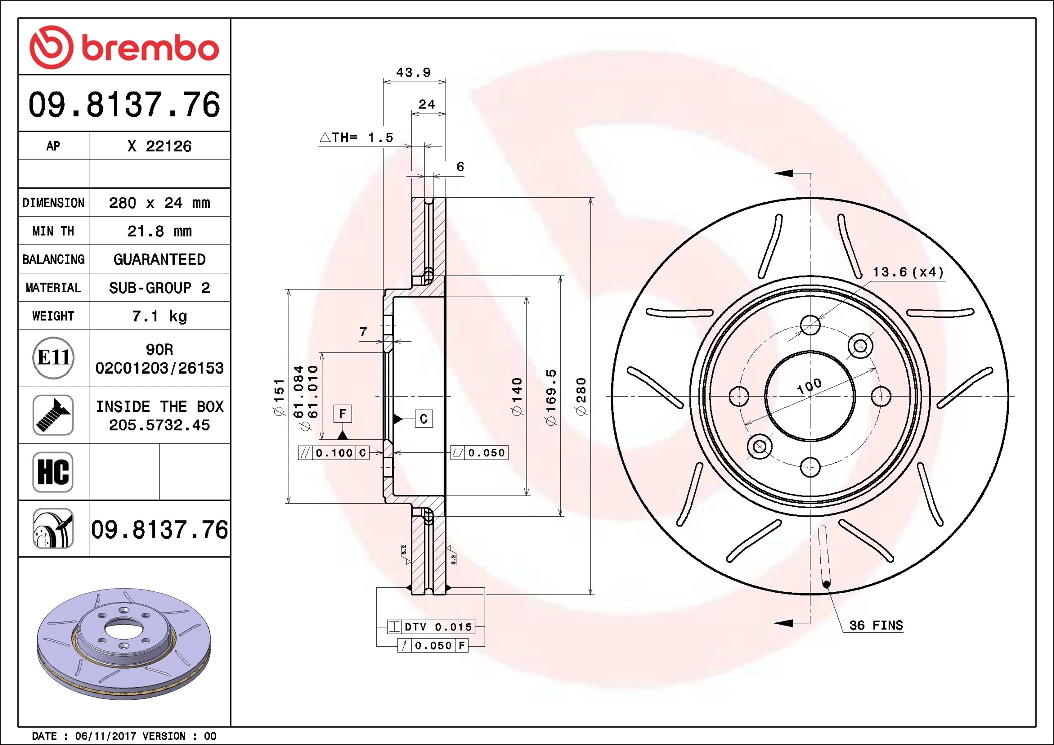 Disque de frein BREMBO 09.8137.76