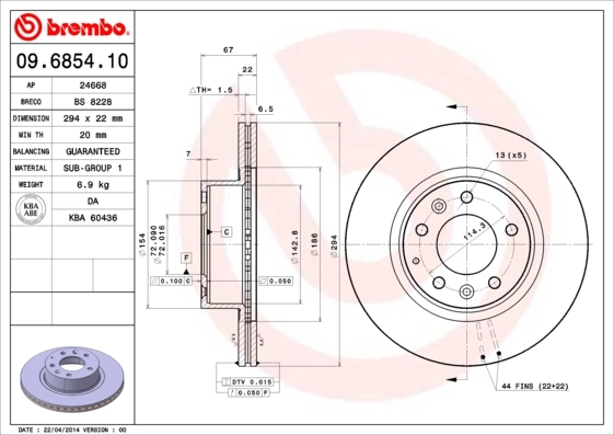 Disque de frein BREMBO 09.6854.10