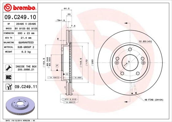 Disque de frein BREMBO 09.C249.11