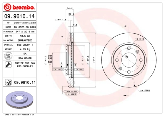 Disque de frein BREMBO 09.9610.11
