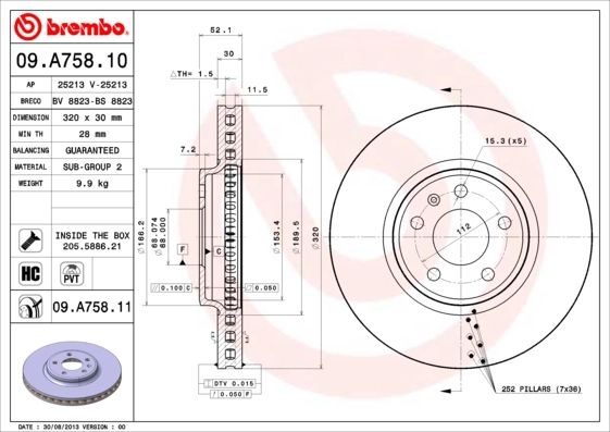 Disque de frein BREMBO 09.A758.11