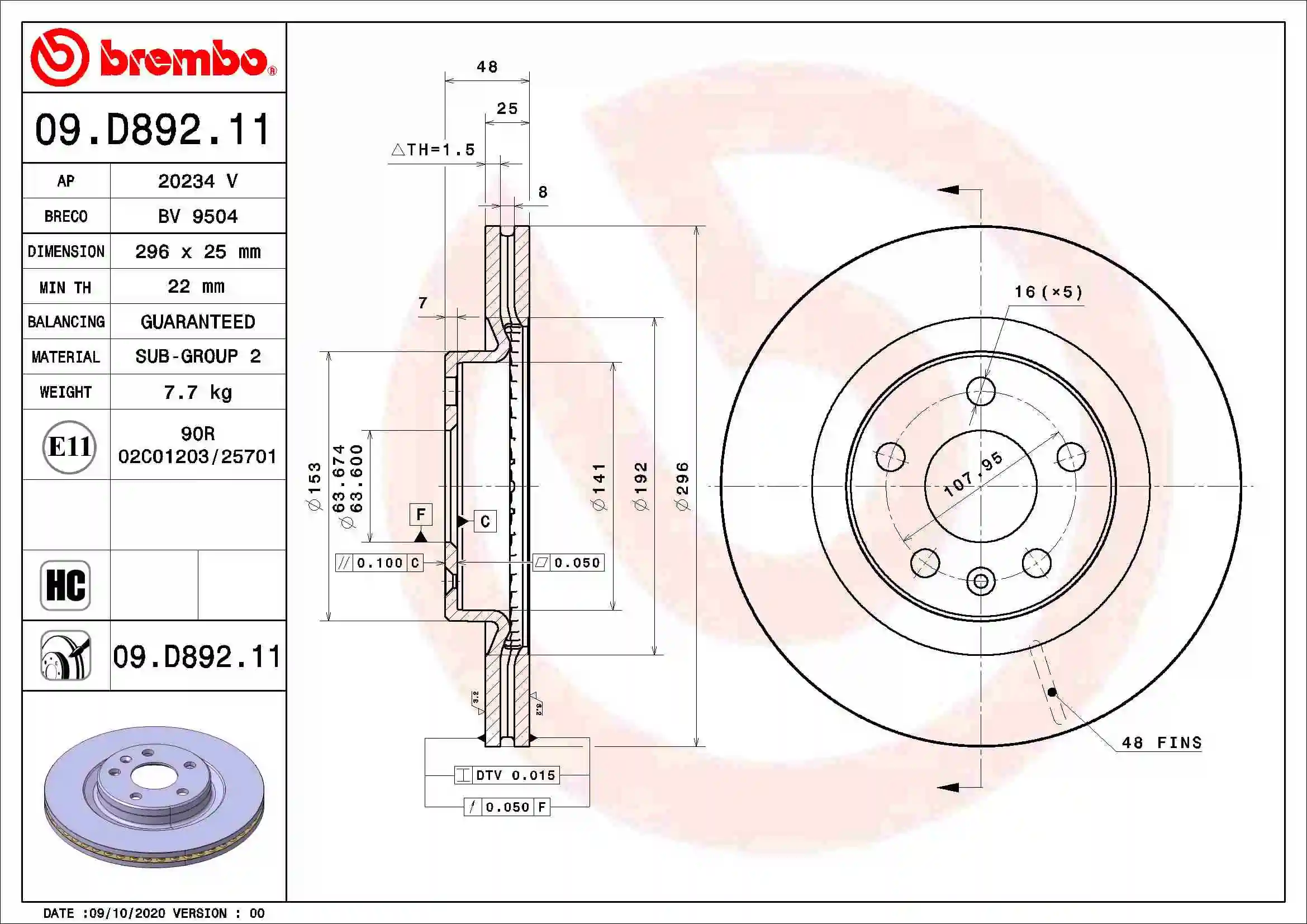 Disque de frein BREMBO 09.D892.11