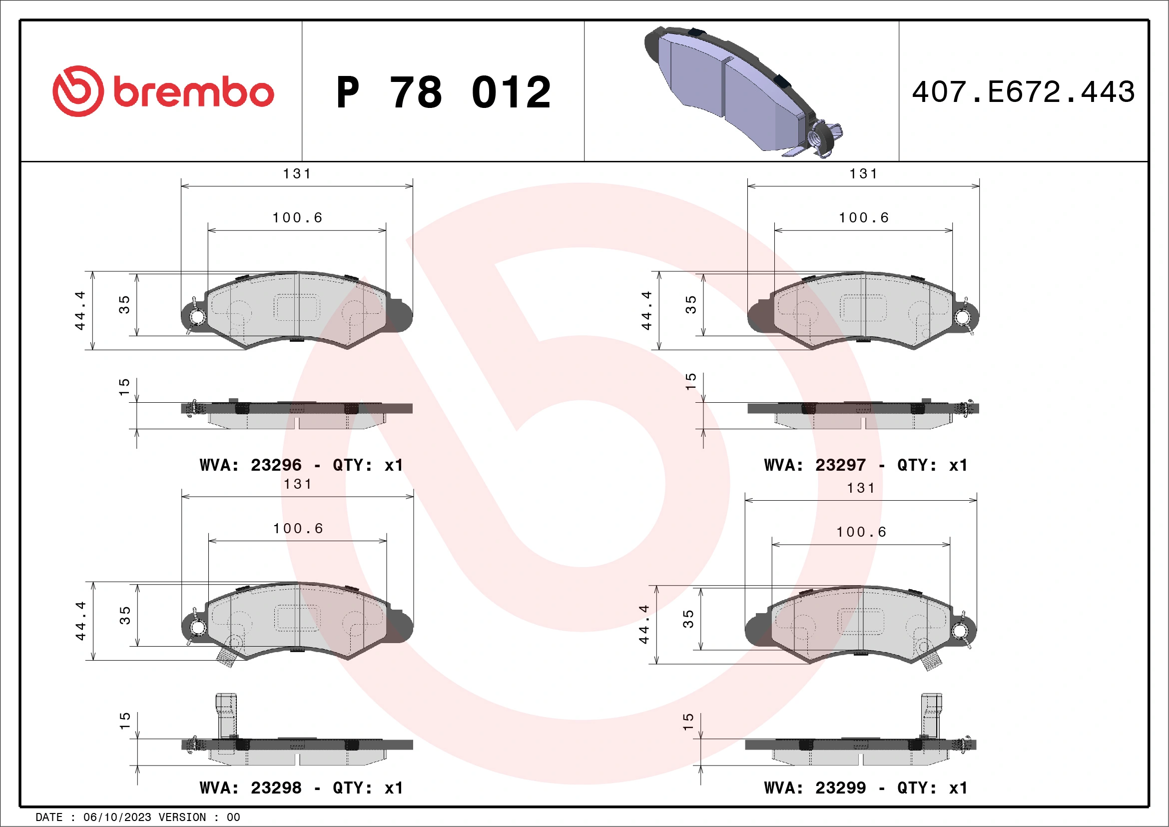 Kit de plaquettes de frein, frein à disque BREMBO P 78 012