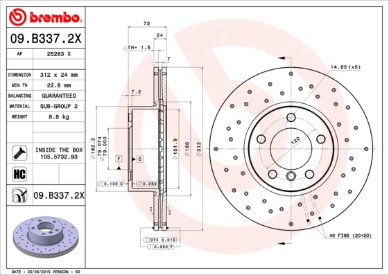BREMBO 09.B337.2X — Гальмівний диск