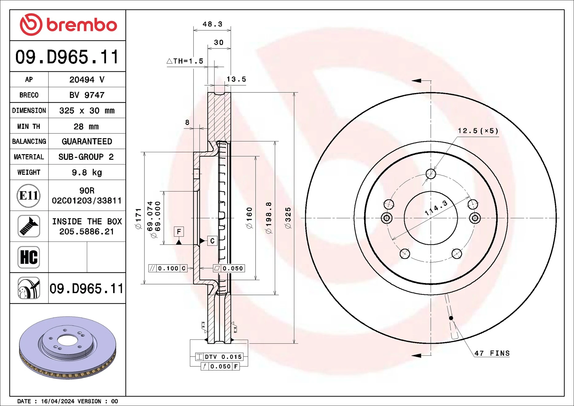 Disque de frein BREMBO 09.D965.11
