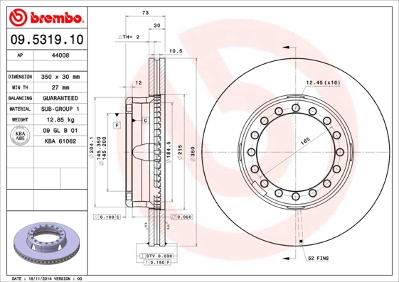 Disque de frein BREMBO 09.5319.10