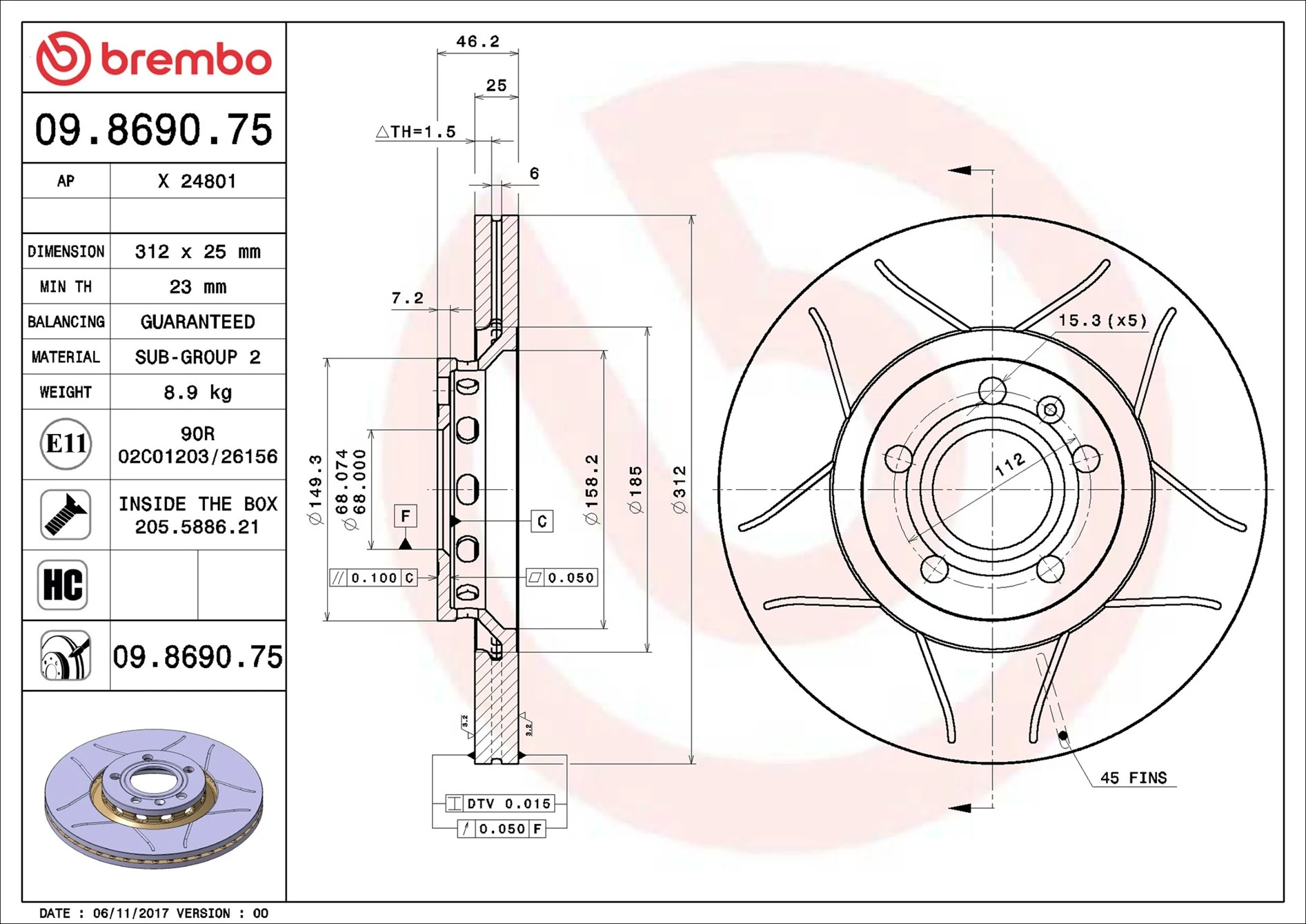 Disque de frein BREMBO 09.8690.75