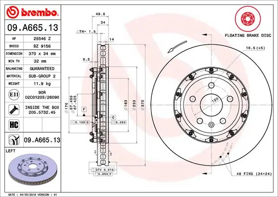 Disque de frein BREMBO 09.A665.13