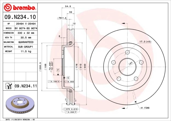 Disque de frein BREMBO 09.N234.11